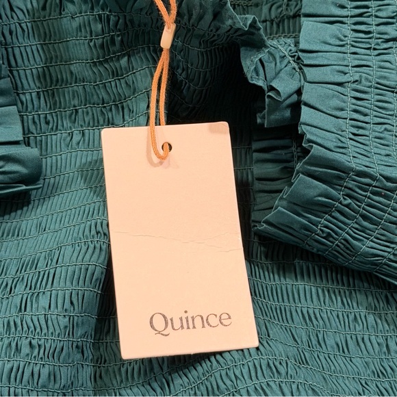 Quince NWT Size XL Garden Green 100% Organic Cotton Smocked Poplin Midi Dress - Picture 5 of 8